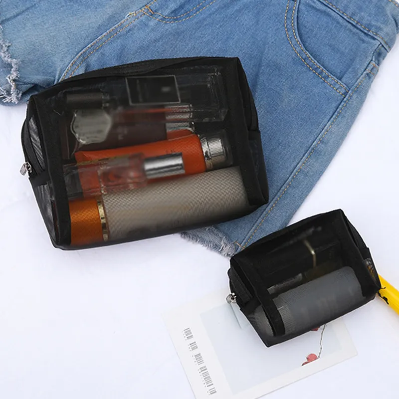 Borsa cosmetica portatile da viaggio in rete per donne, con cerniera, organizer trasparente per cosmetici, articoli da toeletta, beauty case_voghion.com