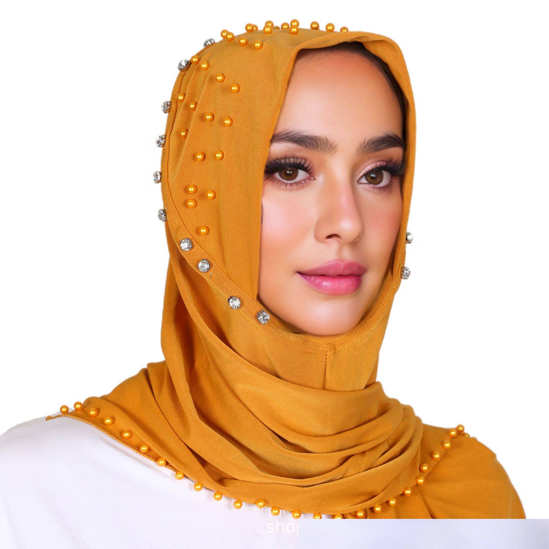 Women's Scarves Tassel Handmade Headscarf With Small Brim And Rhinestones, Convenient Pullover Scarf, One Size Fashionable And Versatile Hijab_voghion.com