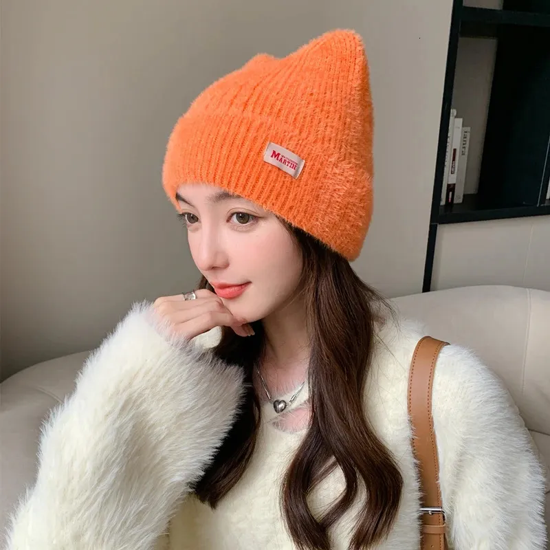 Ženske kape BeanieSkull, slatke mačje uši, zimska kapa s ušima, modna krznena pletena Kpop stila, mekane kape Beanie, ženske slatkiši_voghion.com