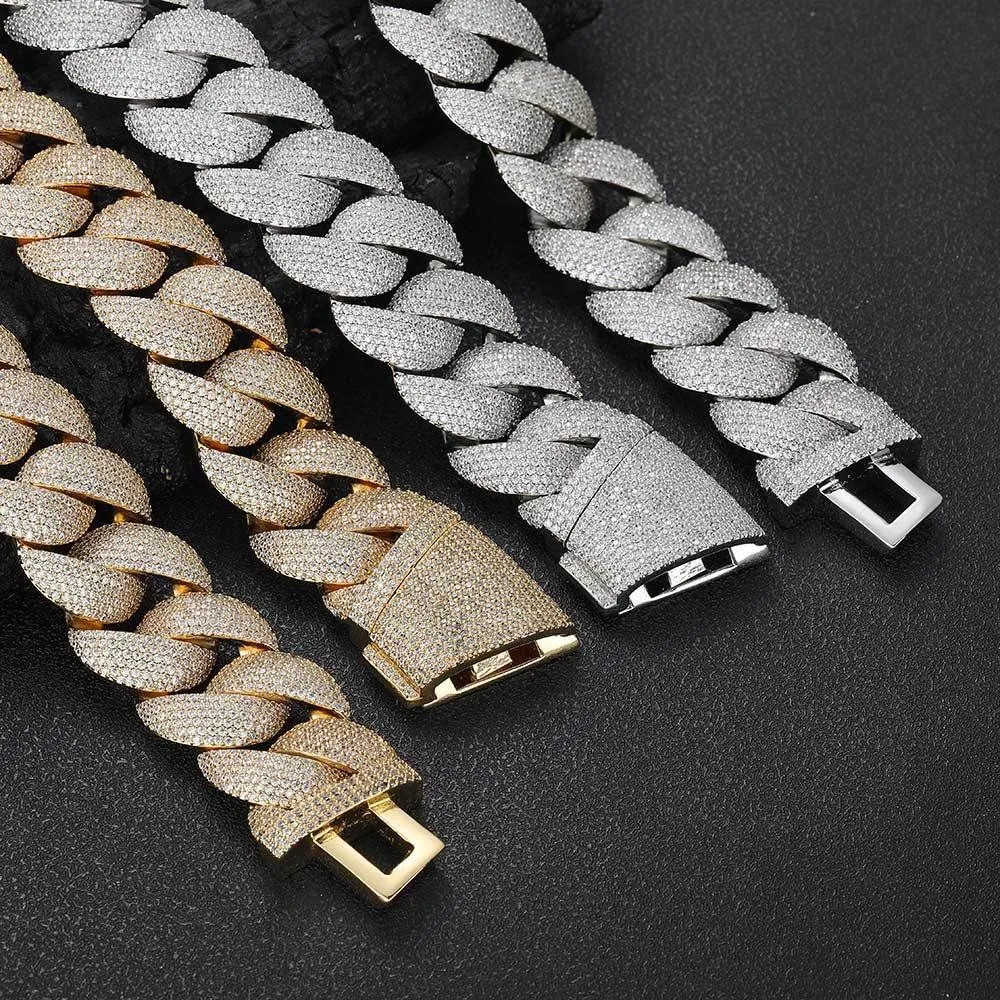 22mm Hip Hop 5A Cubic Zircon Tennis Bracelets Real Gold plated Bracelet Cuban Link Men Jewelry_voghion.com