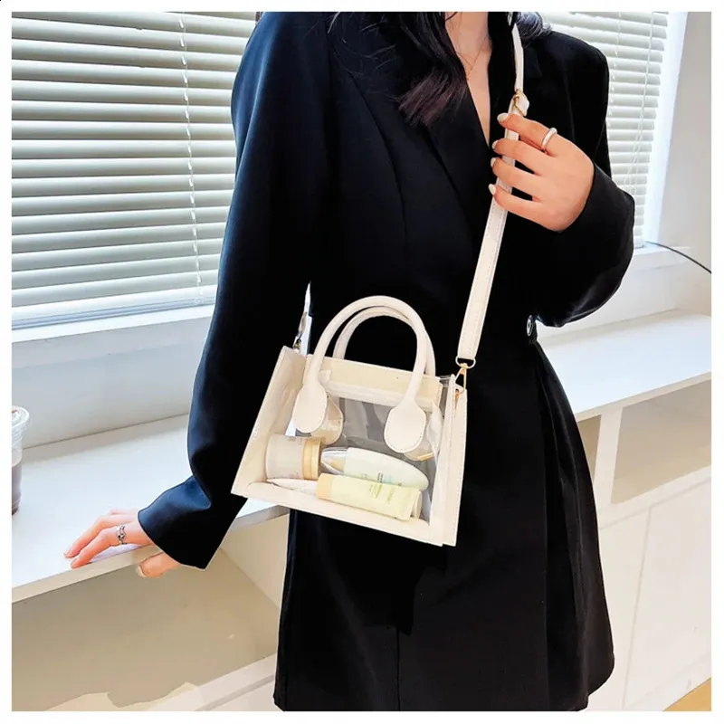 Mode PVC Zipfel Frauen Transparente Handtasche Dame Telefon Geldbörse Sommer Strand Klare Umhängetaschen 240826_voghion.com