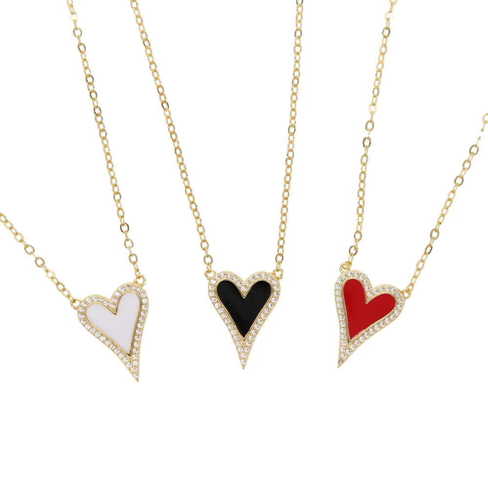 Collane con ciondolo minimali e delicate, con zirconi trasparenti, rosse, bianche e nere, in smalto a forma di cuore, regalo per amanti dei gioielli da donna_voghion.com