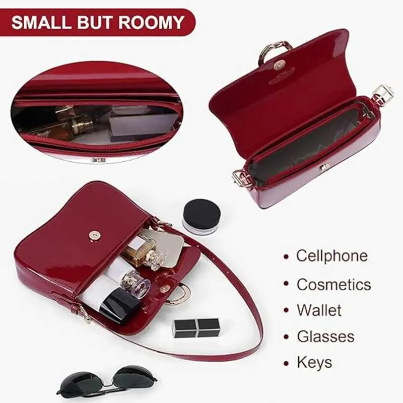 Frauen Messenger Mode Lackleder Schulter Retro Achselklappe Crossbody SG Tasche Mädchen Stilvolle PurseC241216_voghion.com