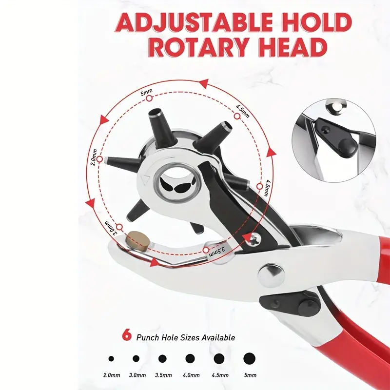 Perforator de curea din piele, rezistent, de 9" - rotativ, 6 dimensiuni, instrument manual de mână pentru meșteșuguri DIY și uz industrial_voghion.com
