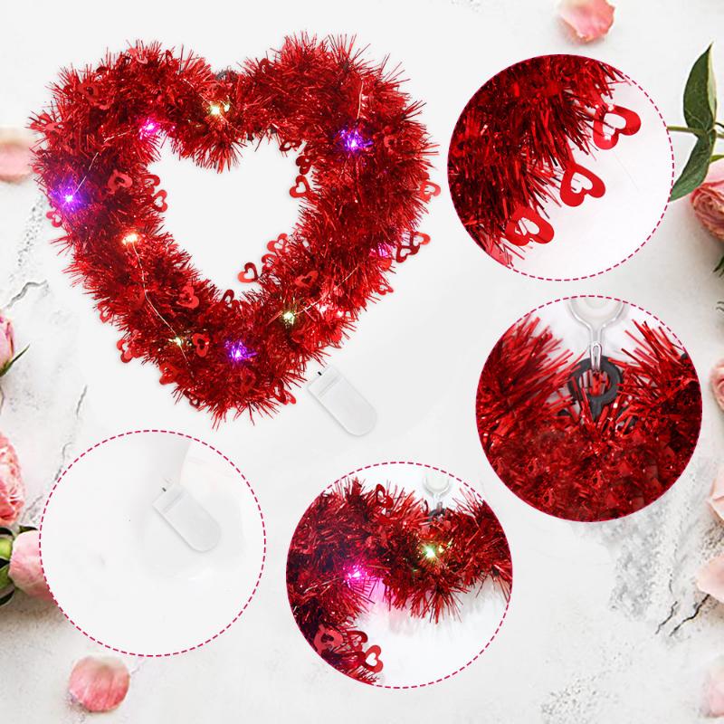 Valentine Day Decoration Glowing Red Heart Shaped Wreath Led Garland Happy Valentine&#39;s Day Wedding Party Pendants Ornaments_voghion.com