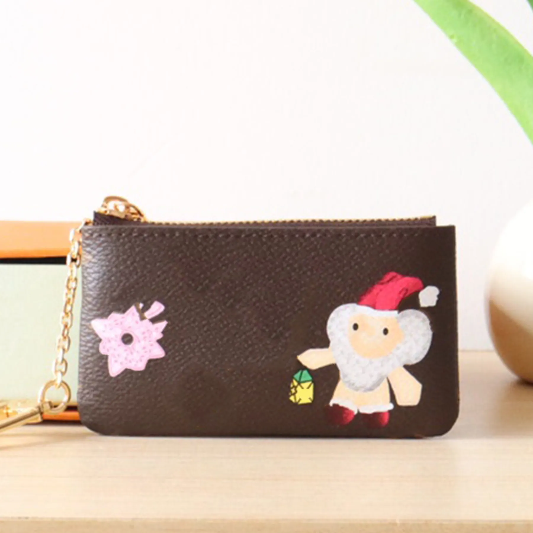top Quality 10A Wallet Designer Coated Canvas Key Pouch Grained Cowhide Leather Lining Purse Gold Hardware Wallets Chain_voghion.com