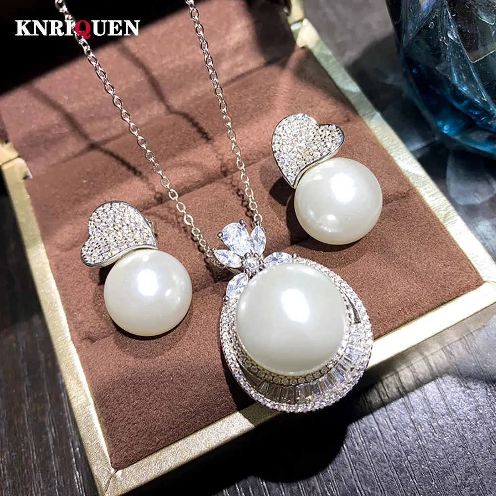 Breloques 100% argent sterling 14 mm pendentif perle collier boucles d'oreilles pendantes laboratoire diamant fête de mariage ensembles de bijoux fins pour_voghion.com