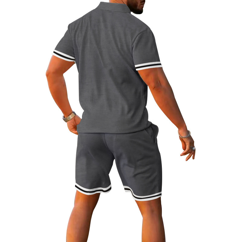 Herrenbekleidung Sommer Revers Kurzarm Shorts Zweiteiliger Sportanzug für Herren_voghion.com