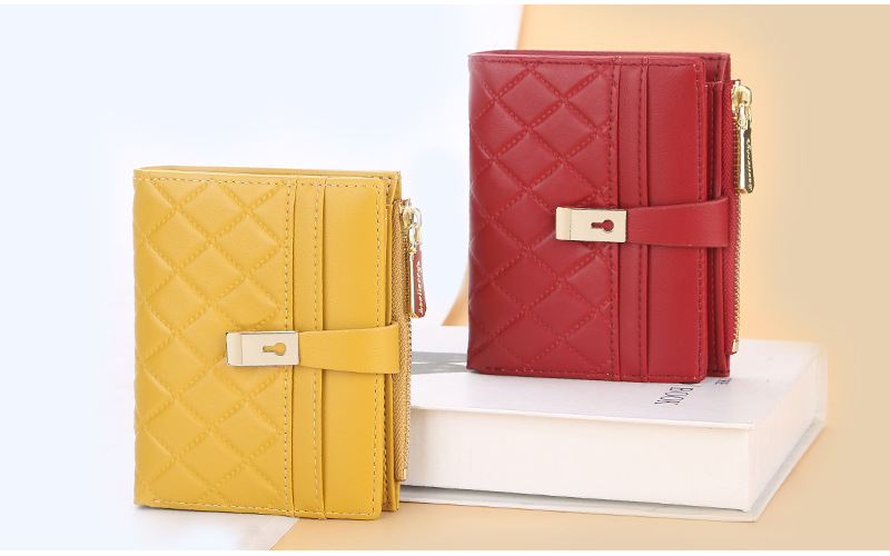 Women's Short Wallet Rhombus Quilted Purse With Card Slots_voghion.com
