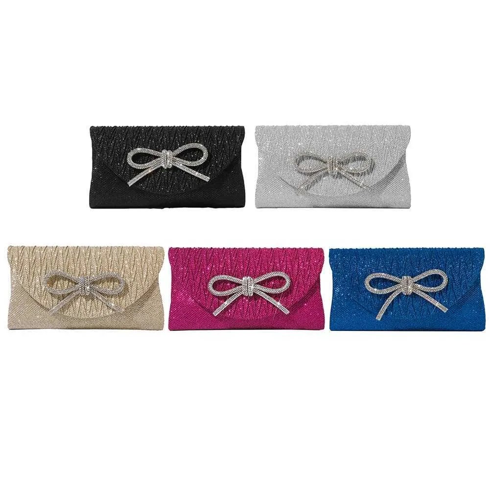 Elegante pochette con fiocco in cristallo scintillante da donna, con busta, per cena, sera, matrimonio, festa, ballo, portafoglio Y241019_voghion.com