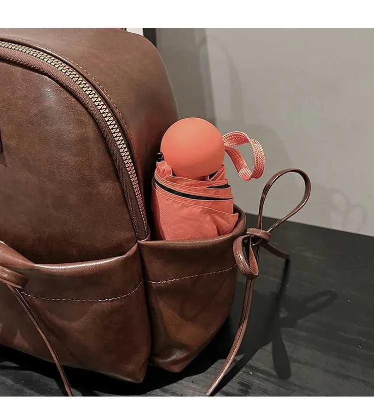 Retro Pu Rucksack Frauen Casual Solide Leder Kleine Schulter Taschen Große Kapazität Täglichen Pendeln Tragbare Packs Dame Griff_voghion.com