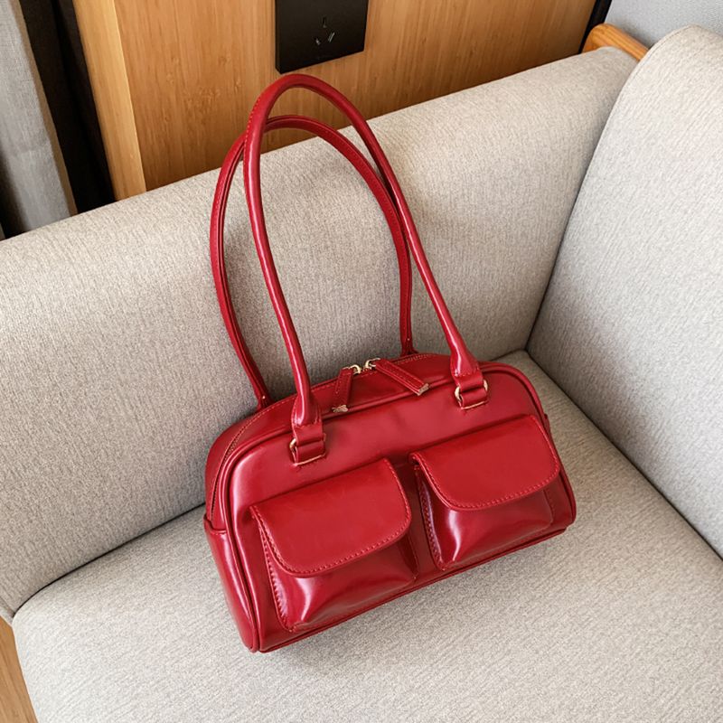 Retro Rot Frauen Schulter Unterarm Taschen PU Leder Multi Damen Satchel Hobo Tasche Luxus Designer Handtasche Weibliche_voghion.com