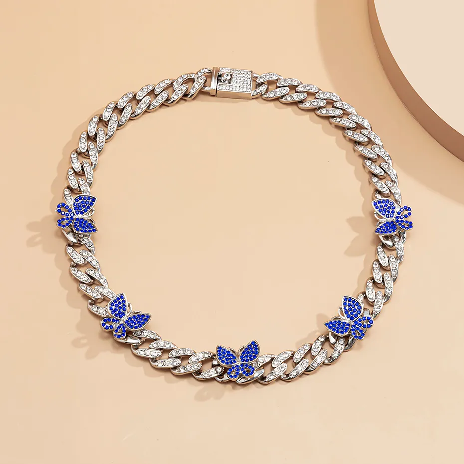 Collana a farfalla punk ghiacciata, 1 pezzo, catena cubana a forma di farfalla, con ciondolo a forma di cuore, stile rapper, bracciale e collane._voghion.com