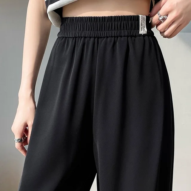 Dámské letní elegantní růžové kalhoty s vysokým pasem, pohodlné a pytlovité, s širokými nohavicemi a rovnými nohavicemi_voghion.com