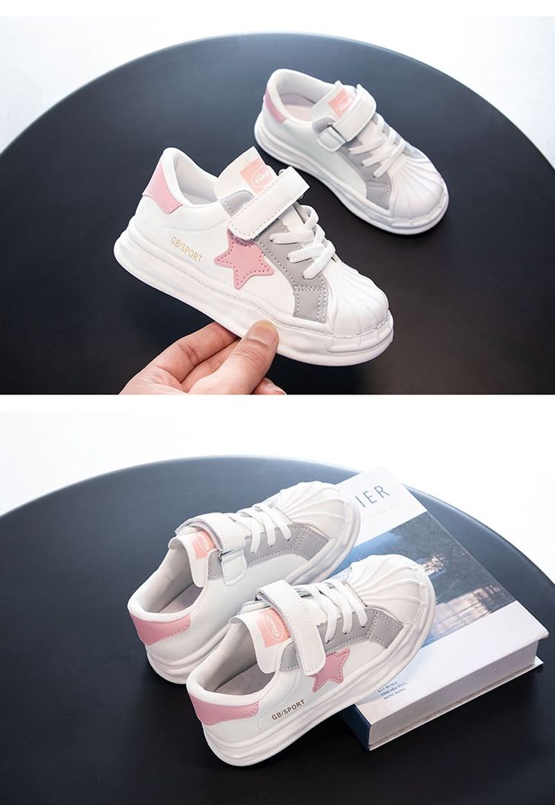 Children's shell head dissoing boys little white sneakers 2024 spring and autumn new girls leather sports board shoes_voghion.com