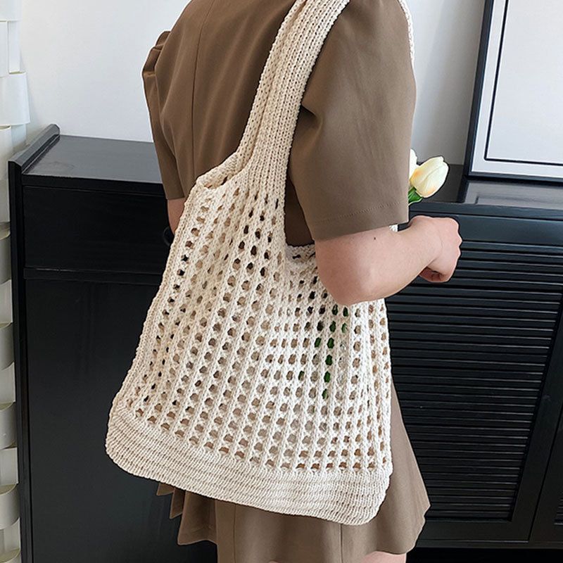 Vintage Hohl Design Gewebte Frauen Schulter Tasche Stricken Große Kapazität Handtaschen Sommer Reise Shopper Tote Für_voghion.com