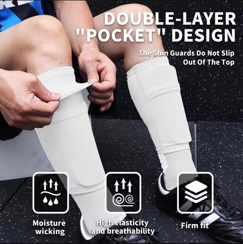 Soccer Socks Shin Guard Fixed Men And Women With Inner Pockets, Double Layer Inserts For Calf Protection, Full Covered_voghion.com