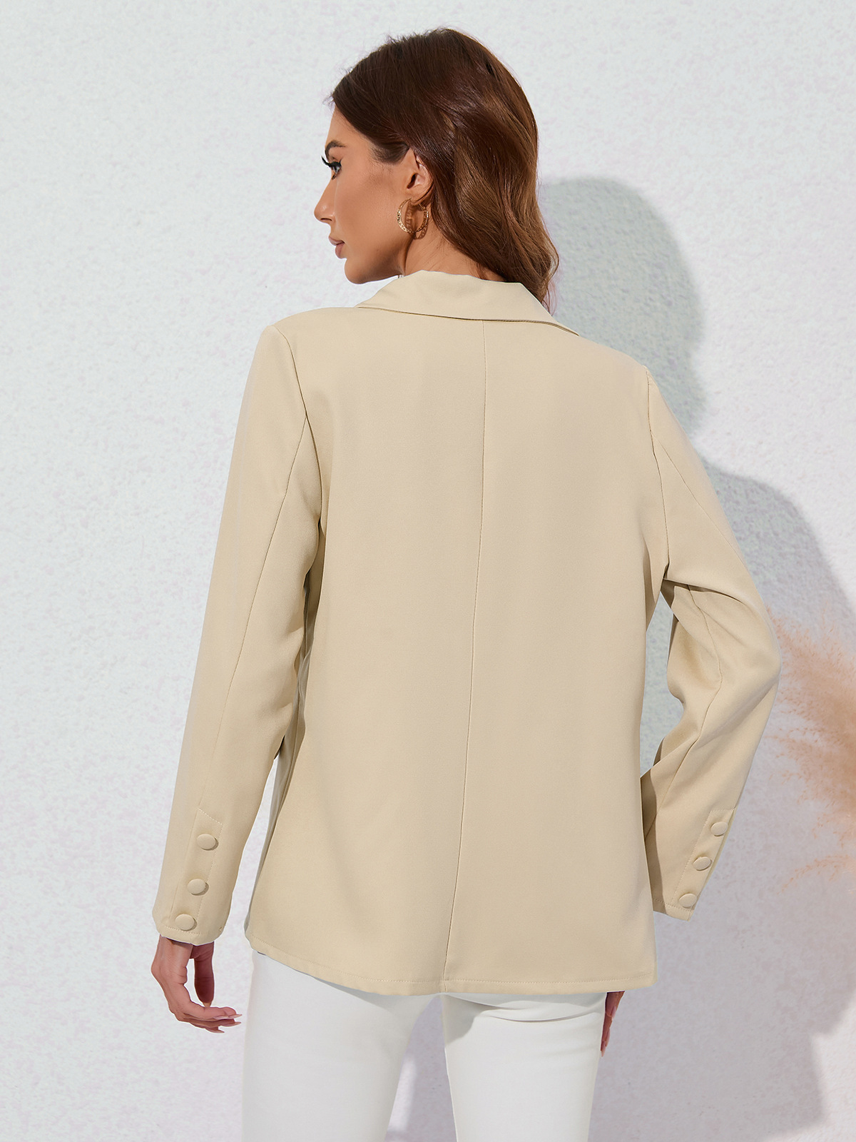 Petit costume à manches longues et revers de couleur unie pour femme, automne et hiver_voghion.com