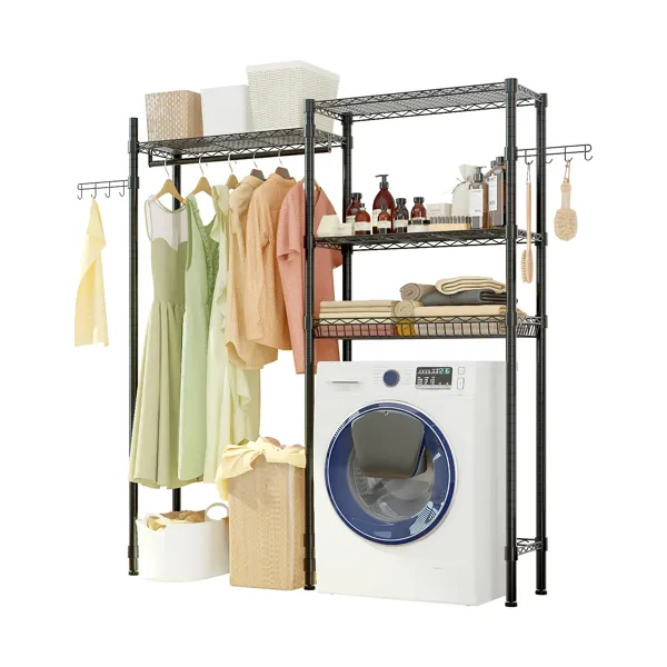 The Washer And Dryer Storage Shelf, , Bathroom Space Saving Rack, Closet Organizer Metal Garment Rack Portable Clothes Hanger Home Shelf_voghion.com