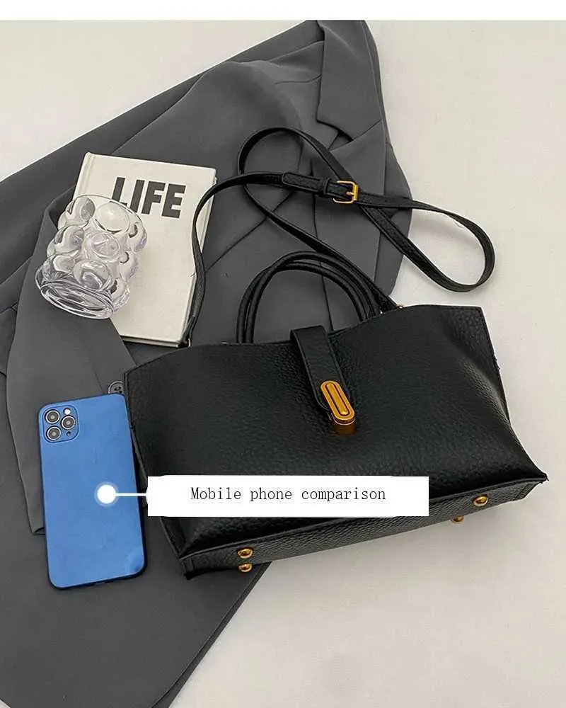 Clássico Preto PU Grande Capacidade 2024 Feminino Alta Qualidade Requintado Fivela de Fecho Bolsas Crossbody Casual Versátil_voghion.com