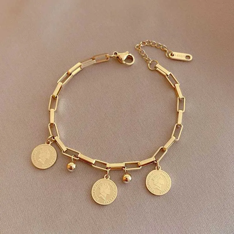 Pulsera de charm multicapa de acero inoxidable oro para mujer retro_voghion.com