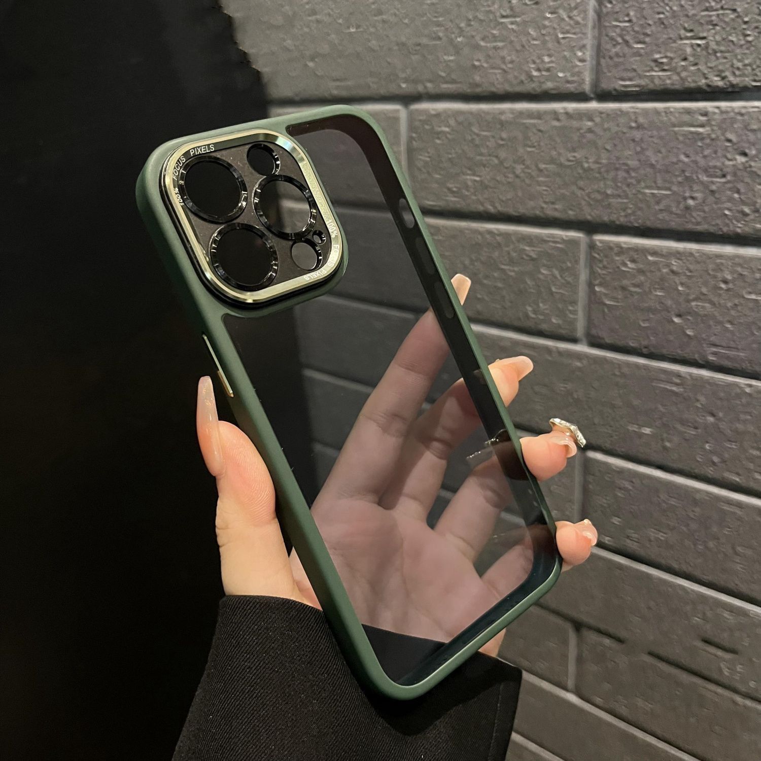 Green dirt resistant metal mirror ring phone 13 case iPhone 15 promax/14/11 anti drop 12 men’s and women’s models