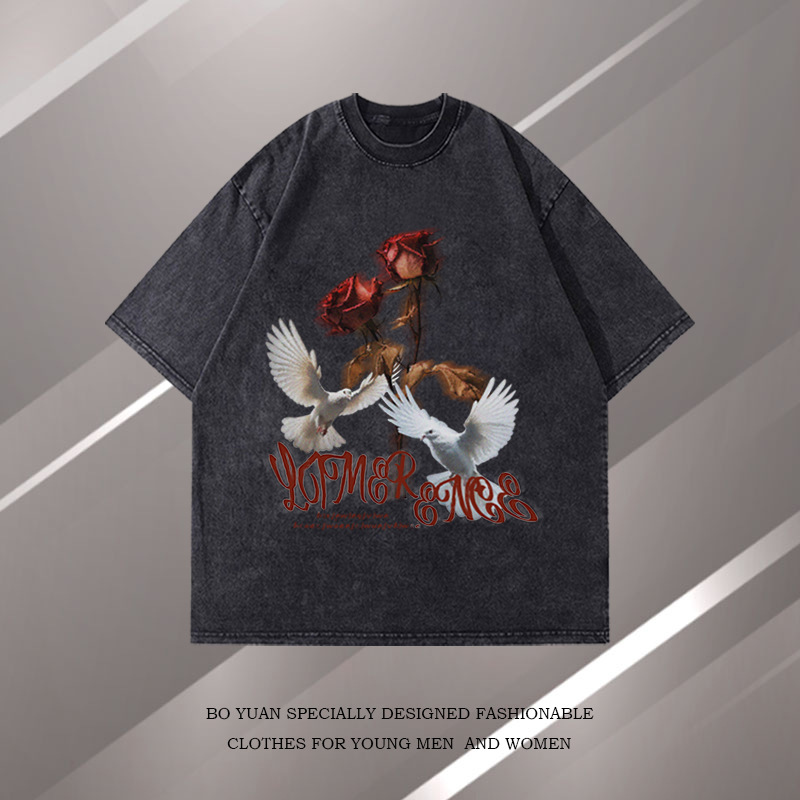 Man's Clothing Vintage Wash To Do Old Heavy Cotton Short Sleeve T-shirt Men's Summer Trend Brand Oversize Sleeve T-shirt