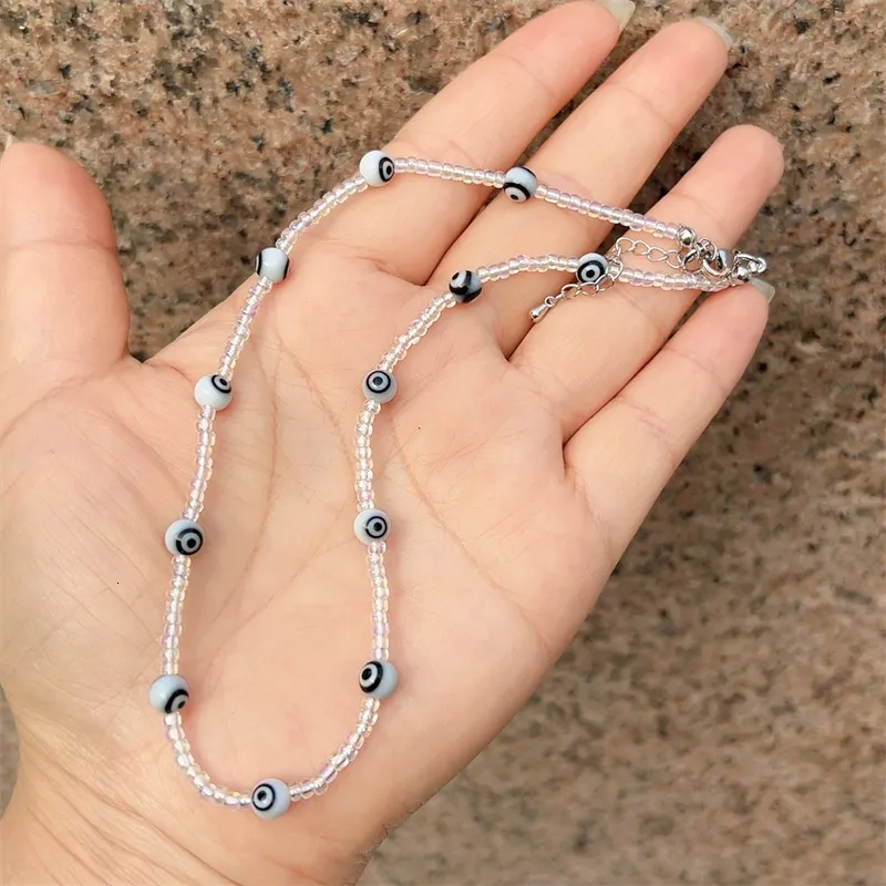 Kette bunt für Frauen Mode handgefertigt Daisy Blume Lächeln Charms Perlen Halsband Kunststoff Perlen Halskette Boho Schmuck_voghion.com