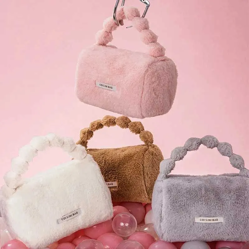 Borsa per il trucco da donna in peluche carina alla moda, borsa da viaggio per cosmetici, borsa da toilette, organizzatore, custodia per trucco portatile_voghion.com