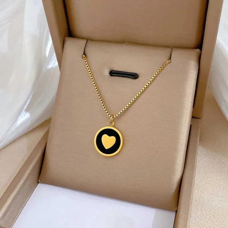 Kolyeler Kadınlar İçin Basit Kalp Kolye Paslanmaz Çelik Yuvarlak Madeni Para Disk Emaye Charm Choker Unisex Pop Takı_voghion.com