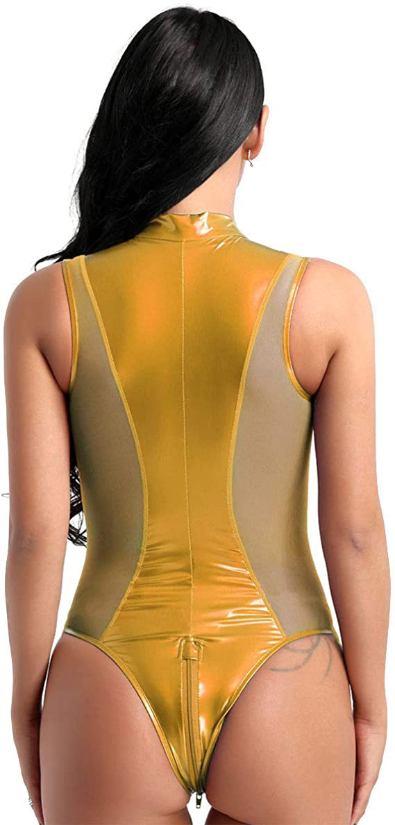 Combinaison une-pièce sexy et amusante pour femme, fermeture éclair, lingerie en cuir verni, combinaison de jeu_voghion.com