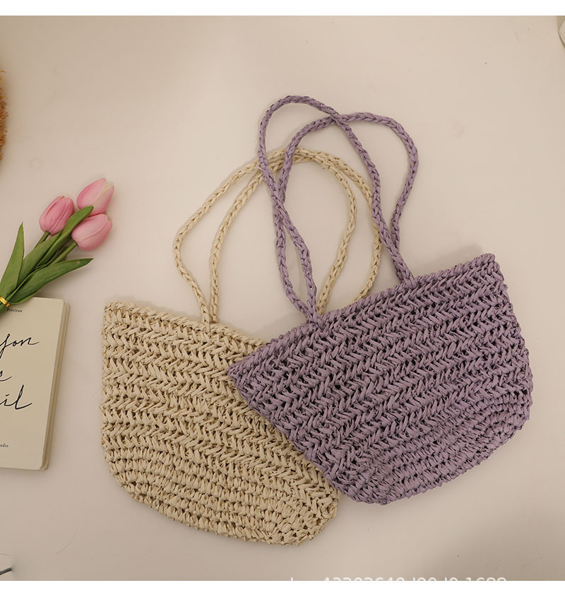 Koreanische Version von Ins kleine frische Fischgrätenmuster One-Shoulder Stroh Tasche neue feste Farbe gewebte Tasche weibliche Urlaub am Meer Strand Tasche_voghion.com