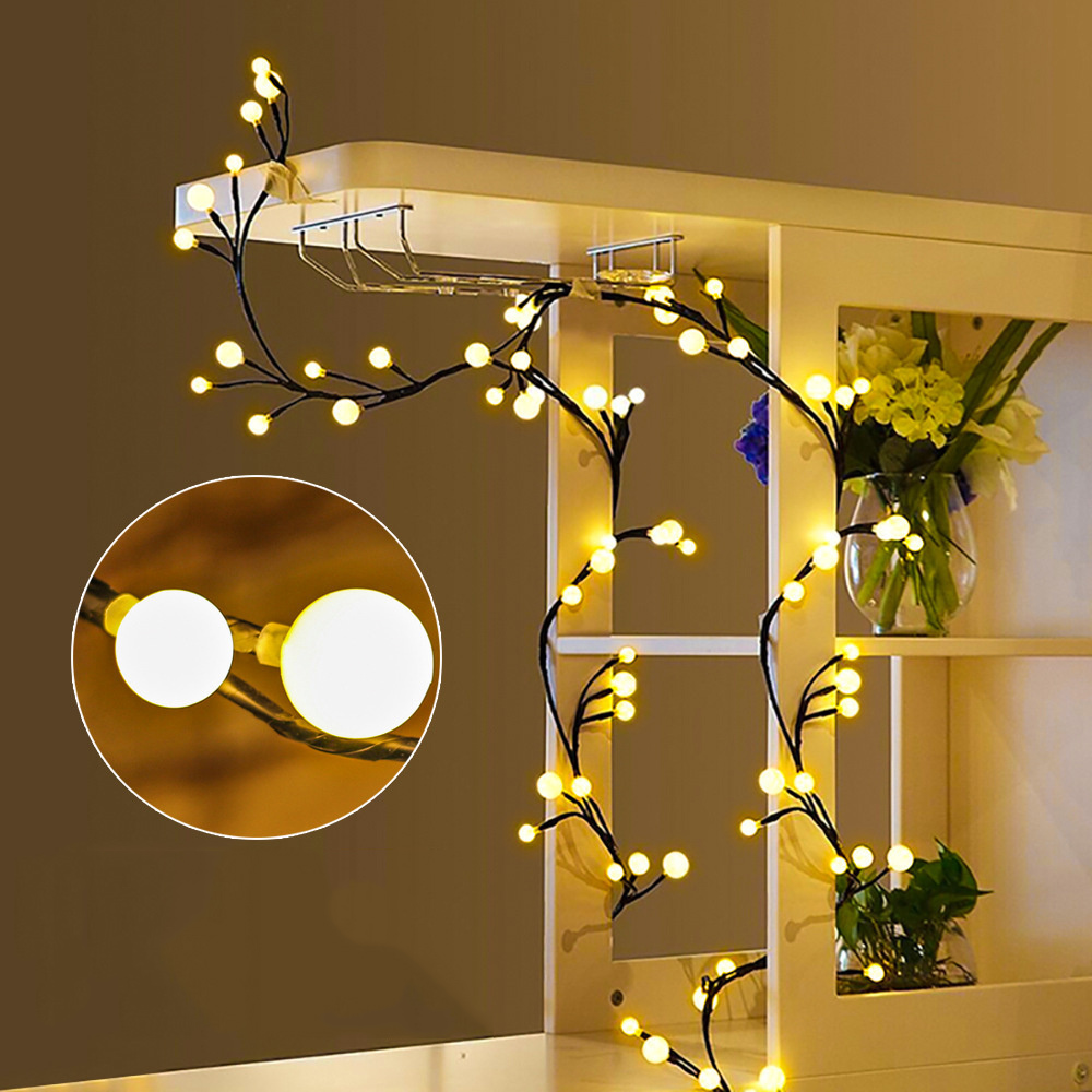 2.5M 60LED Willow Vine Lights String DIY Artificial Plants Willow Vine Lights Christmas Decorations for Walls Bedroom Year Party_voghion.com