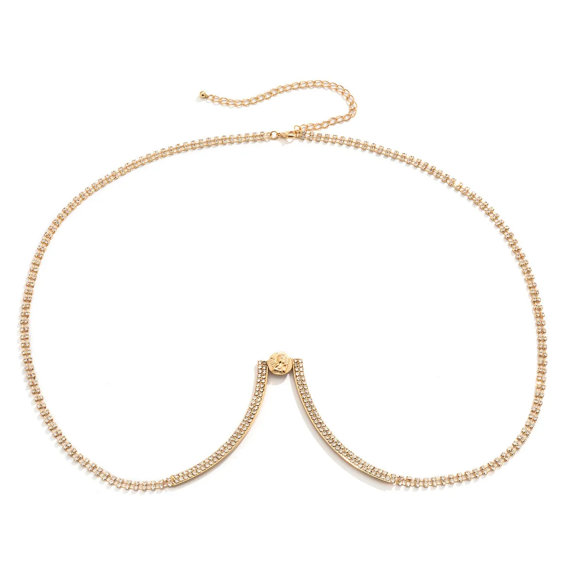 Collar sexy de moda 2022 para el cuerpo, cadena para el pecho para mujer, brillantes gemas verdes plateadas, sujetador para el vientre, bikini, joyería para la brecha_voghion.com
