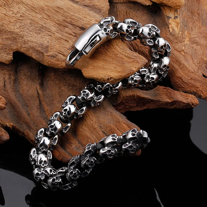 Skull Skeleton Link Chain Bracelet Stainless Steel For Men_voghion.com