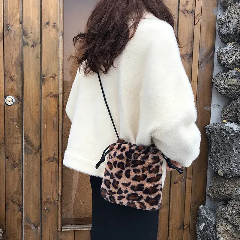 Borsa a tracolla monospalla con coulisse e motivo leopardato retrò per donna, nuova borsa a mano autunno/inverno per il tempo libero_voghion.com