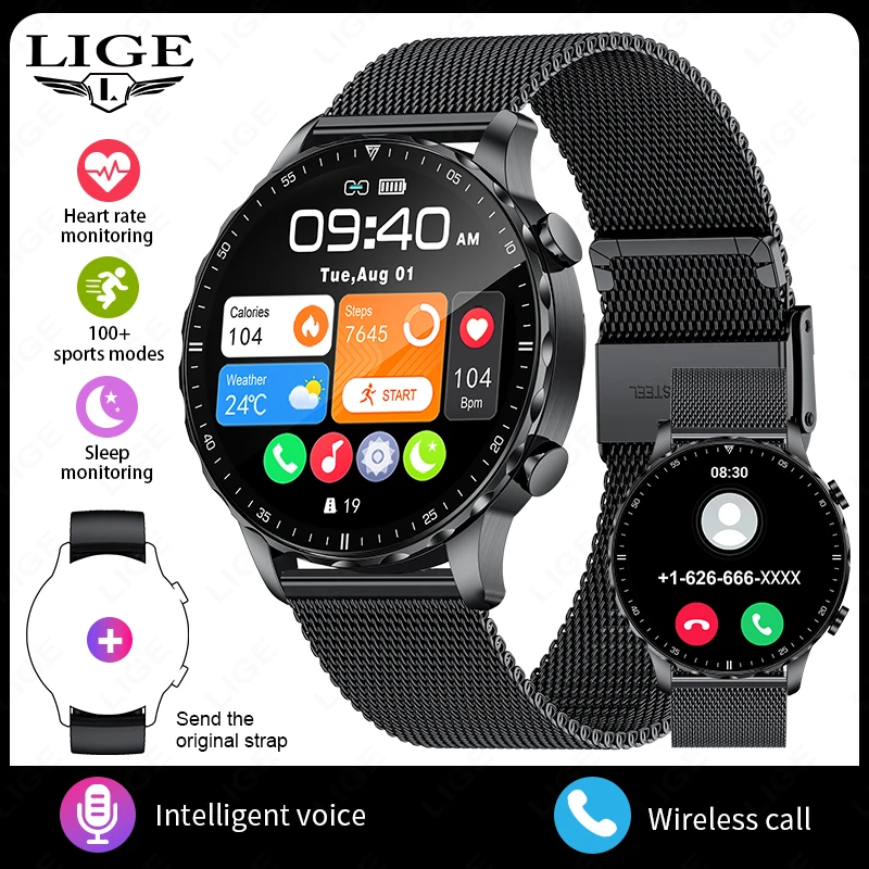 Magnetic Leather Strap Smartwatch With Bluetooth Calling For Men_voghion.com