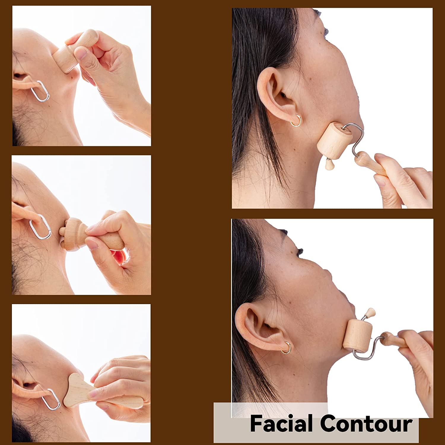 7 pz/set Massaggiatore Viso Spa Maderoterapia Rullo Massaggio Dimagrante Viso Terapia in Legno Gua Sha Bastone Lifting Viso Rimozione Rughe_voghion.com