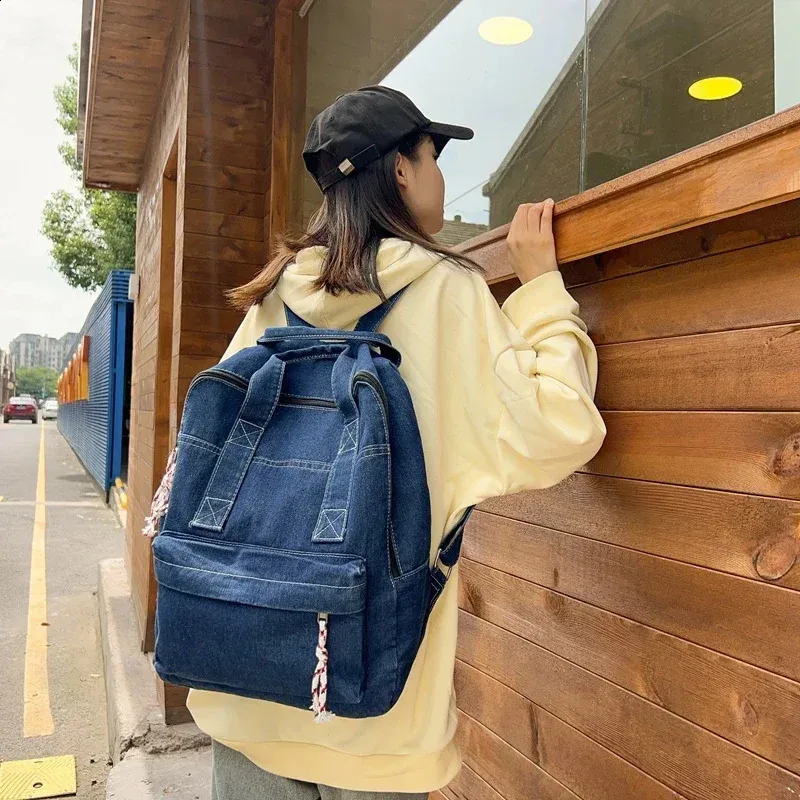 Retro Denim Womens Backpack Canvas Shoulders Bag College Knapsack Big Packbag Travel Rucksack Student Jeans Mochila Y2K_voghion.com