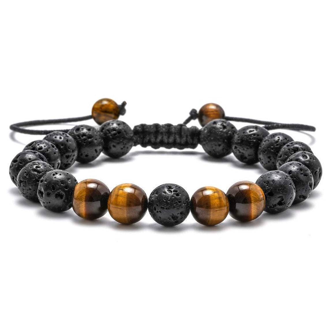 Bracciale in pietra vulcanica colorata e occhio di tigre_voghion.com