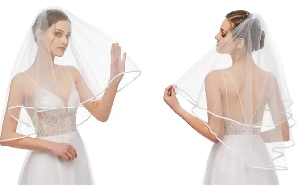 Gioielli per capelli da sposa, da donna, semplici, in tulle, con velo corto e bordo in raso, con pettine, per matrimonio, addio al nubilato_voghion.com