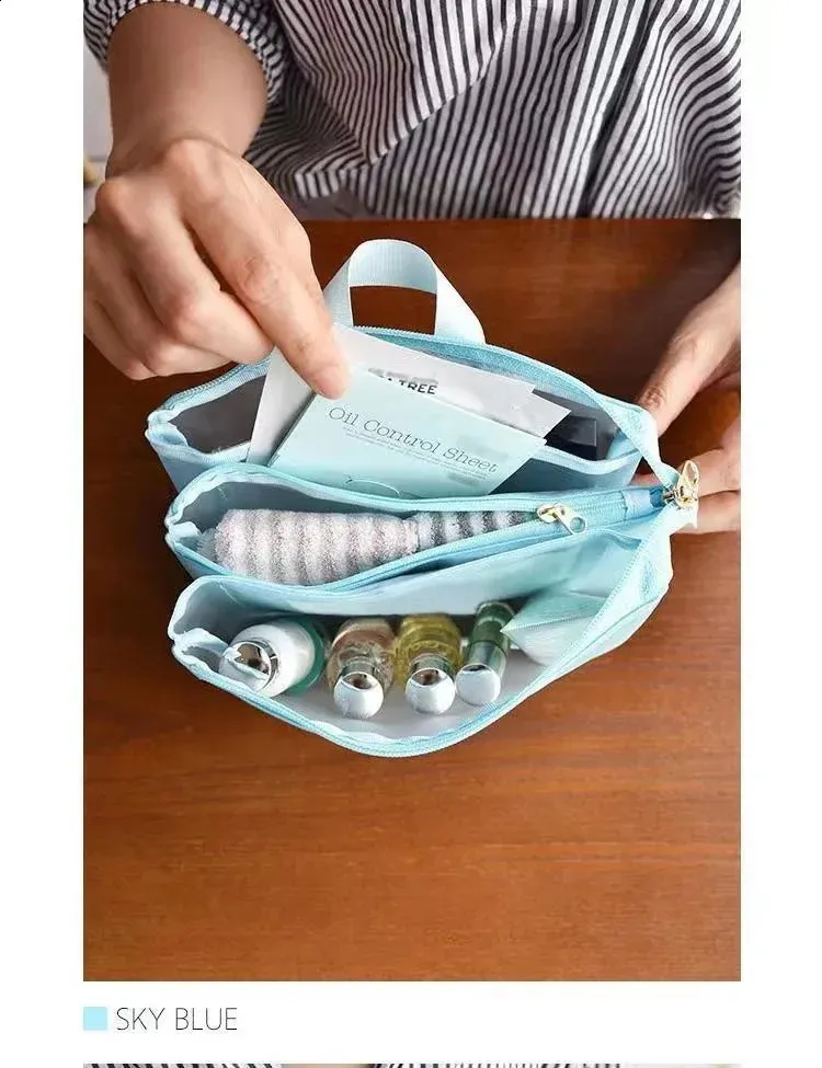 Stor kapacitet Kosmetisk hudvårdsprodukt Läppstift Necessär Makeup Organizer Case Mesh 3 lager Resetvättförvaring_voghion.com