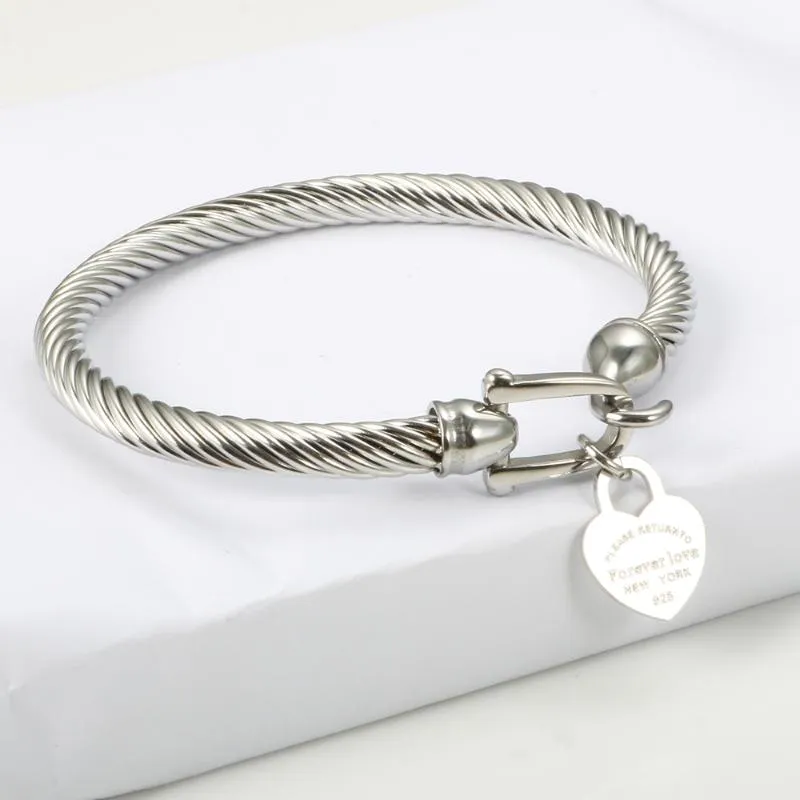 Armbänner Titanstahl Kabel Drot Goldfaarf Häerz Charm Armband Mat Hakenverschluss Fir Fraen Männer Hochzäit_voghion.com