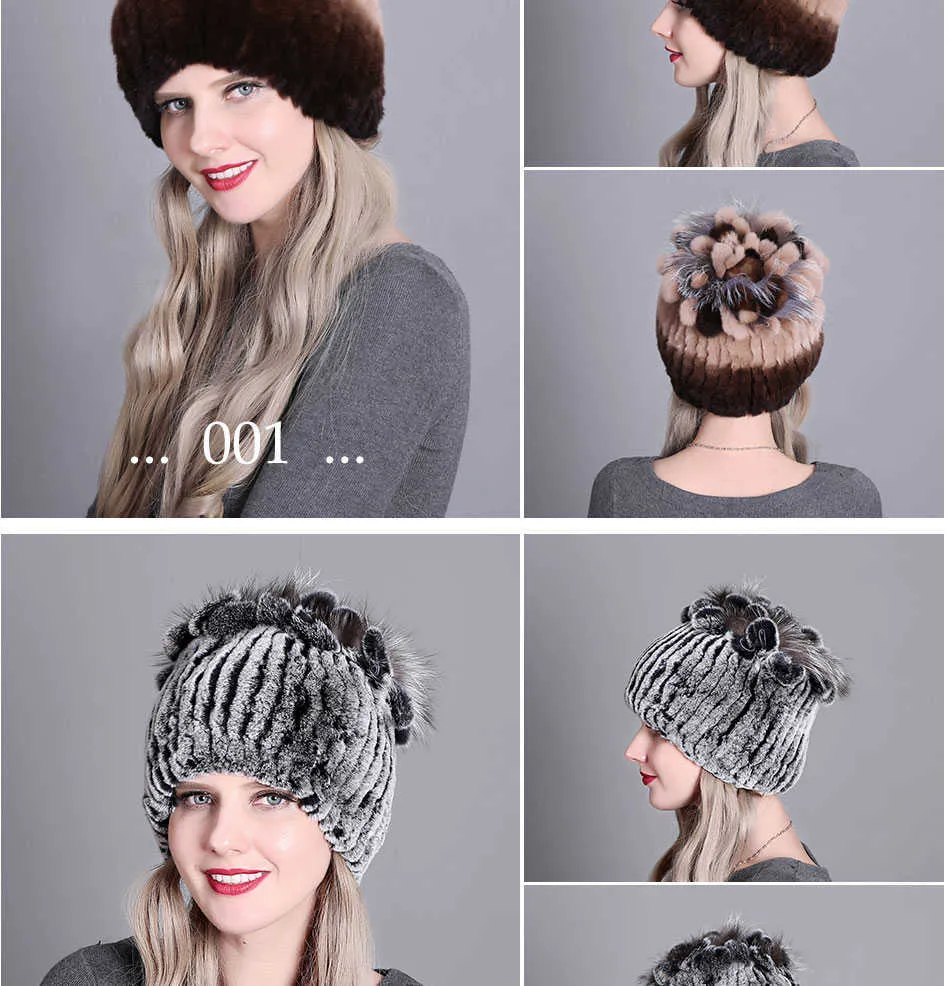 Knitted Rabbit Fur Hat For Women Winter Warm Fedora Style Cap_voghion.com