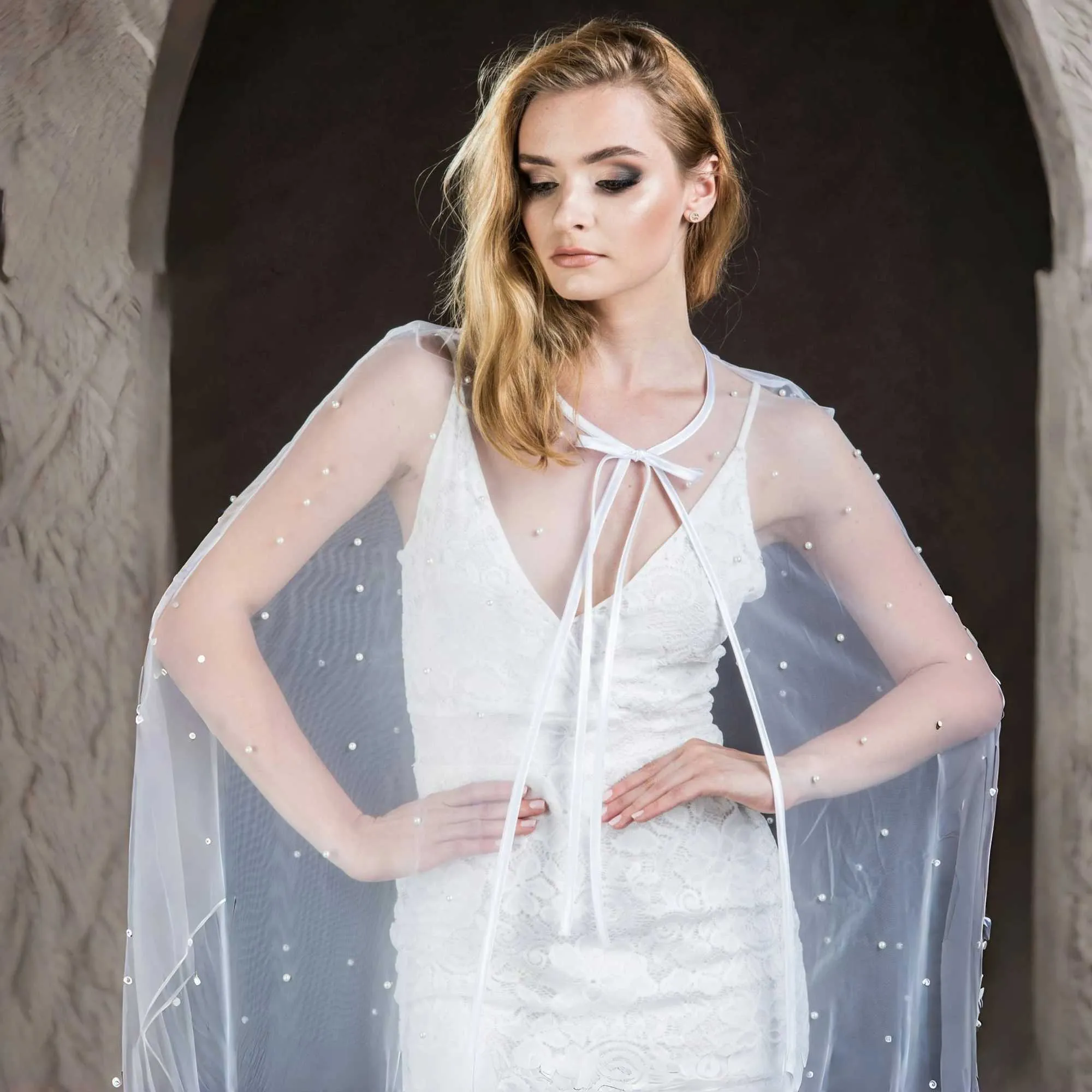 Hair Jewelry Womens Pearls Bridal Shoulder Veil Long Cloak Evening Cape Jacket For Women Bolero Soft Tulle Shawl Wedding_voghion.com