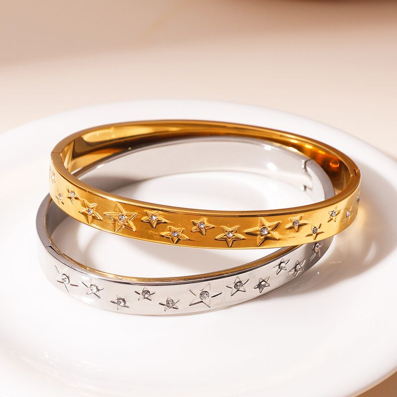 Bracciale con fibbia a stella classica a cinque punte con bordo largo da 8 mm e lucidato a specchio_voghion.com