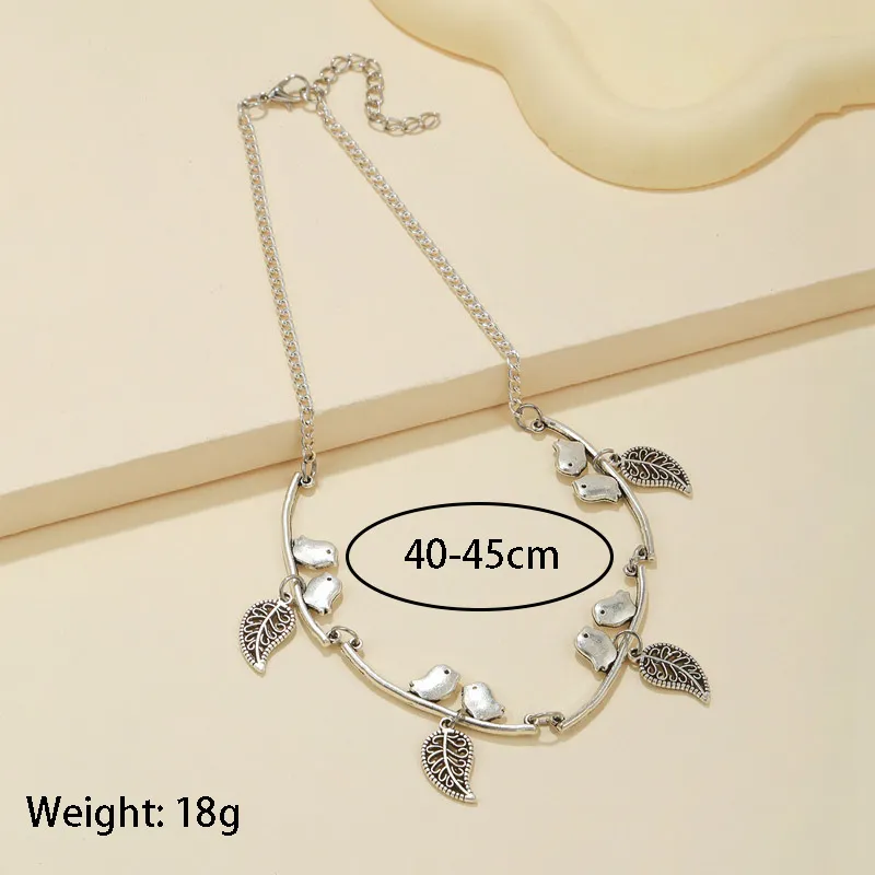Halsketten mit Anhänger, Vintage-Stil, Blatt und Vögel, Anhänger für Frauen, Statement-Halskette, Kragenschmuck_voghion.com