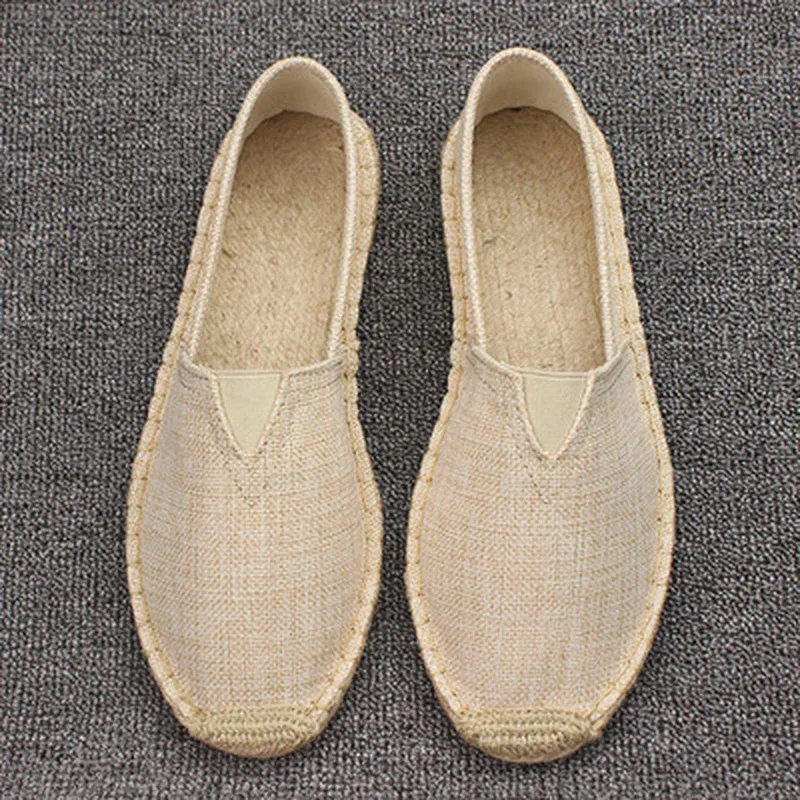 Mens Espadrilles Patchwork Slip on Summer Men Loafers Breathable Canvas Women Jute Wrapped Casual Shoes_voghion.com