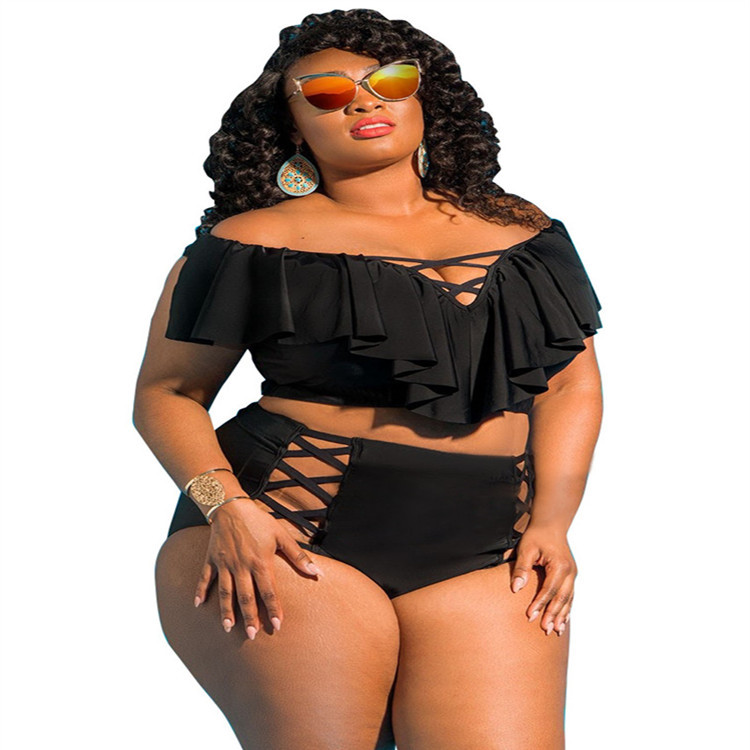 Women's Clothing Large Size High Waist Printed Plus Size Bikini Women's One Shoulder Multi-Strap Swimsuit_voghion.com