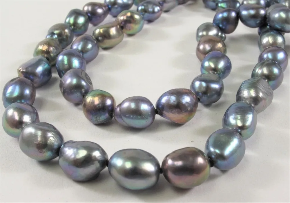 Chaînes Perles de culture d'eau douce naturelles irrégulières baroques 8-9 mm blanc rose noir collier 100 pouces chaîne de pull_voghion.com